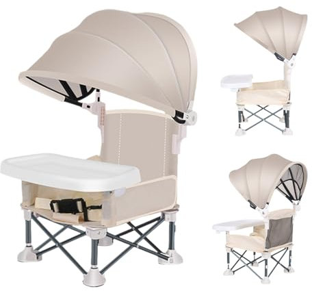 Silla De Camping Para Bebé Con Bandeja, Silla De Playa Plegable Con Parasol Para Bebé, Trona Portatil Bebe,trona De Viaje Portatil, Asiento Elevador De Viaje Para Para Picnics Al Aire Libre