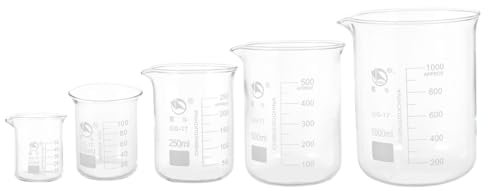 HEALSOPTHY 5pièces Béchers De Laboratoire Verre Transparent Doseurs Gradués Pour Liquides Outils De Mesure Précis