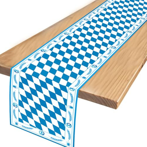 Oktoberfest Tischläufer Tischdecke-Tischdeko Oktoberfest Bayerische Deko,Wiesn Deko,Bayrische Tischband Blau Weiß Bayern Tisch Partysdeko für Bierzelten Biergarten München Bier Festival-183x35cm
