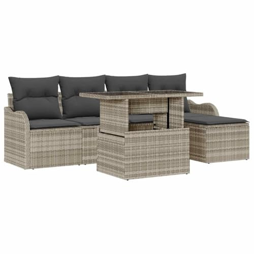 vidaXL 6-teiliges Garten-Sofa-Set in Hellgrau aus PolyRattan – Praktische Sitzmöbel für den Außenbereich mit Kissen. Ideal für Balkon, Terrasse oder Lounge.