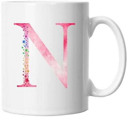 Rainbow Letter N Mug, Colourful Alphabet Letter N Mug