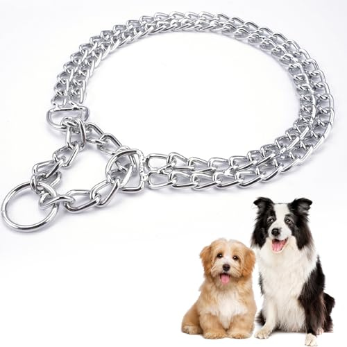 Kettenhalsband Hund 60 cm, Doppelt Gereihtes Hundehalsband aus Edelstahl Hundehalsband Kette Hunde Halskette für Mittelgroße Bis Große, Rassen Polierung und Abgerundeten Kanten für Hohen
