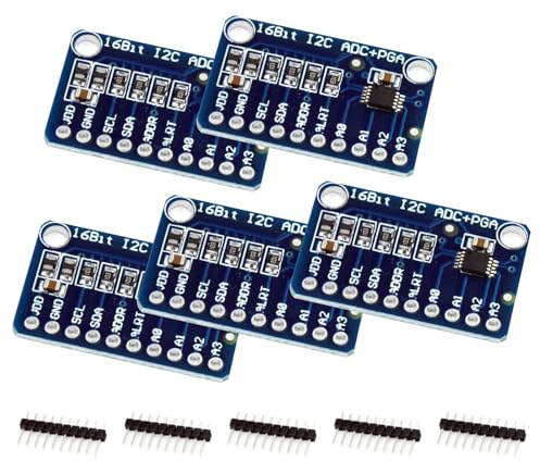 ARCELI 16 Bit 16 Byte 4-Kanal I2C IIC Analog-Digital-ADC-PGA-Wandler mit programmierbarem Verstärkungsverstärker Hochpräziser ADC-Wandler Entwicklungsboard kompatibel mit Arduino Raspberry Pi(5 Stück)