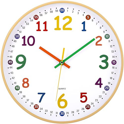 ACCSHINE Kinder Wanduhr Lautlos 30cm Bunt Zahlen Lernuhr | Wanduhr ohne Tickgeräusche, Geeignet für Kinderzimmer, Wohnzimmer, Schlafzimmer, 1*AA Batteriebetrieb, Kinderwanduhr Modern