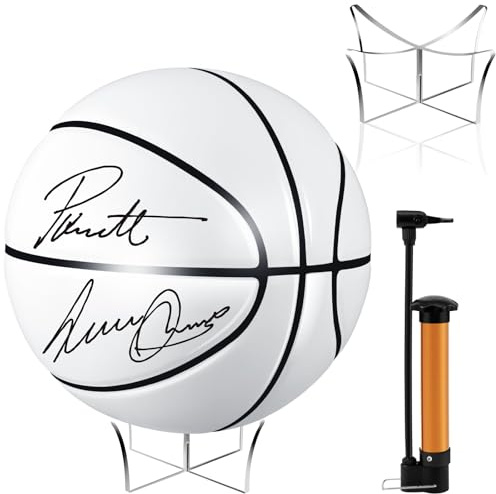 Hiboom Autogramm-Basketball mit Acryl-Kugelständer, Operation, Weihnachtsunterschrift, Autogramm, unbeschriftet, offizielles Geschenk für High School, College, Trainer, Geschenk (1 Stück, Weiß, Größe