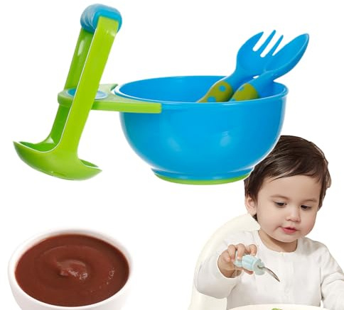 Qiwieod Babybrei Stampfer Schüssel | mit Gabel, Löffel, Hand Zerdrücker, Besteck,Gemüsebrei Bereiter Und Mühle Schüssel | Für Gemüse Hühnchen Kartoffel Ingwer