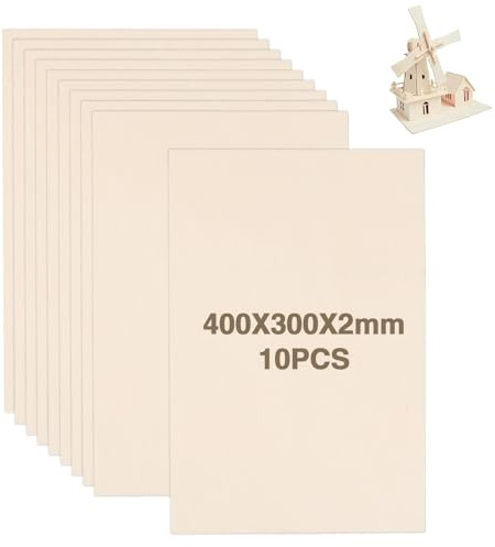 10Pcs Plywood Sheets, 400 x 300 x 2mm Wood Sheets Unfinished Basswood Sheet Plywood Board Wooden Basswood for Pyrography Model Making DIY Crafts Painting Engraving Laser Cut