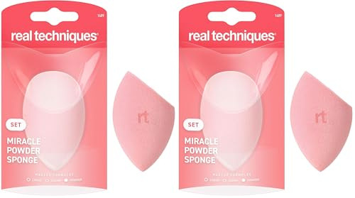 Real Techniques New Foam Technology Miracle Powder Schwamm für gleichmäßiges Auftragen von Puder (Packung mit 2)