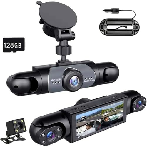 Full View Car Dashcam System, 360° 4 Channel Dash, 1080P Full HD Recording Car Dash Camera System with 32GB/64GB/128GB SD Card,s/Night Vision/Loop Recording for Taxi, Fleet, Family Vehicles (128GB)
