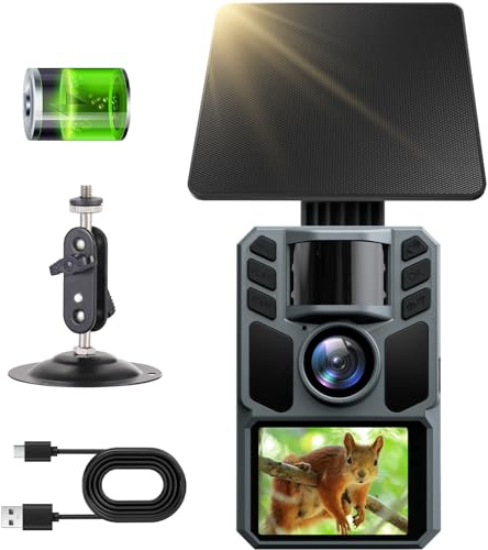 FKPCAM 4K 64MP Solar Wildkamera Eingebauter 5000mAh Lithium Akku, 0.2s Auslöser, Wildkamera mit Bewegungsmelder, Nachtsicht, Wildkamera mit Nachtsicht, IP67 Wasserdicht, 120° Breit