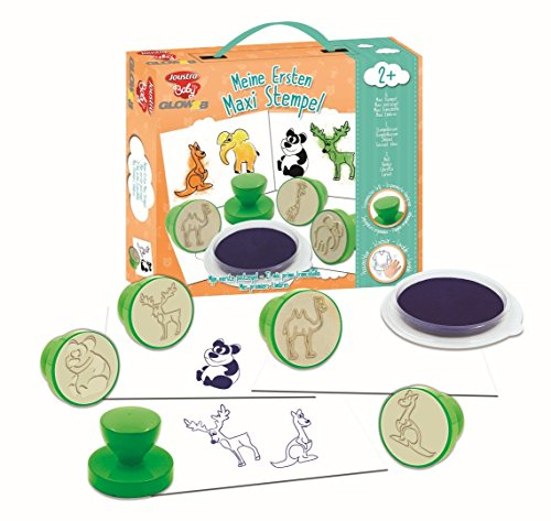 Joustra 41925 - Meine ersten Maxi Stempel - 6 Maxi Stempel, 1 blauses Stempelkissen, 1 Heft- ergonomischer Griff, auswaschbar