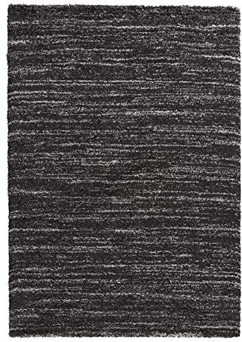 Mint Rugs Delight Teppich Hochflor Wohnzimmer-Teppich Weich Flauschig Langflor Shaggy Flokati Boho Streifen-Design Meliert für Kinderzimmer Schlafzimmer Küche Flur Dunkelgrau 120x170 cm