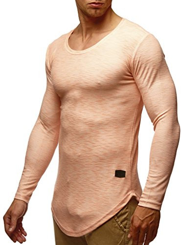 Leif Nelson Maglione da Uomo Girocollo Felpa LN-6355 Salmone Rosa X-Large