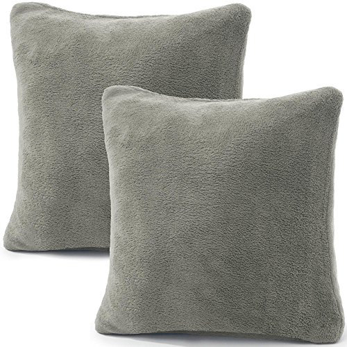 CelinaTex 2er Set Kissenbezug 40x40 cm Doppelpack Coral Fleece Kissenhülle, Dekokissen Bezug Sofakissenbezug Comfortable Silber 5001319