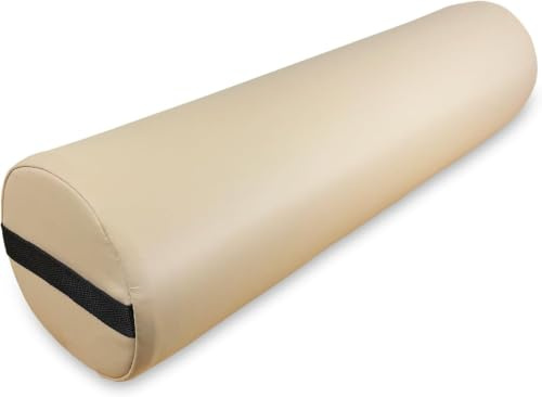 Zen Nackenrolle mit Bezug aus Kunstleder 60x15x15cm - runde Vollrolle, Beinrolle für Bett, Kissenrolle, Knierolle, Rollkissen Lagerungsrolle für Beine, Physiotherapie & Massageliegen Zubehör (Cremé)