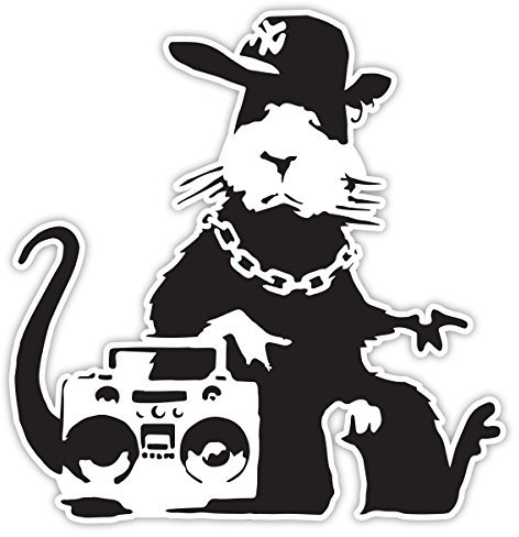 Pack of 2 Banksy Rat Ghetto Design | Wall Art Graffiti Vinyl Sticker | Urban Art Window, Car, Laptop Decal (Medium - 10x10cm)