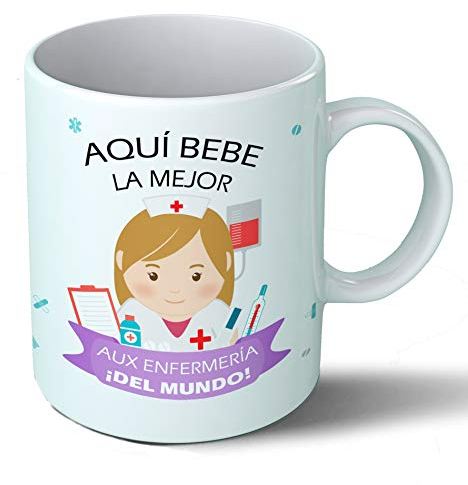 Planetacase - Taza Auxiliar de Enfermeria - Regalo Original - Cerámica 330 mL - Taza Desayuno Apta para Microondas y Lavavajillas - Resistente a Lavados - Auxiliar Enfermería (La)