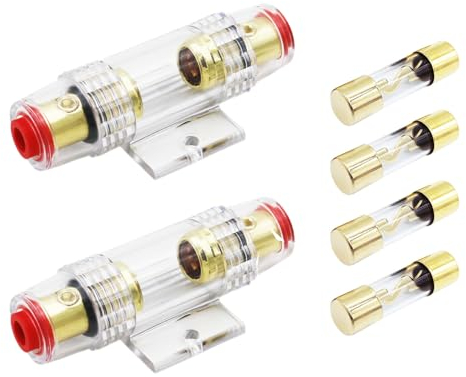 Carviya, portafusibili impermeabile in linea calibro 4-8 AWG con due fusibili di tipo AGU 100A per auto, audio, allarme, amplificatore, compressori (confezione da 2)