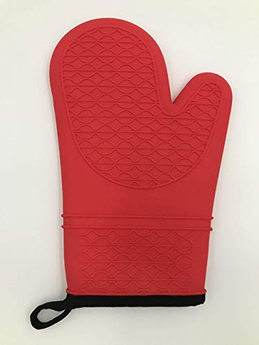 Berger Import Guanto da forno in silicone, presina, guanto da forno, 1 pezzo extra lungo, resistente al calore, con morbida fodera interna, rosso, anche per mani extra grandi