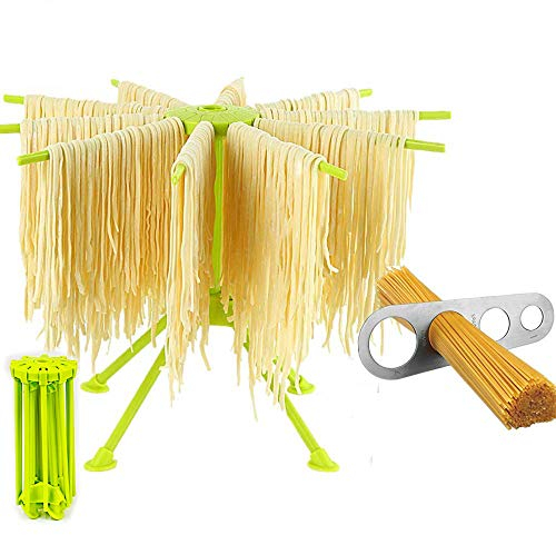 Pasta Drying Stand Collapsible Rack for Easy Storage,with A Spaghetti Measuring Ruler Green