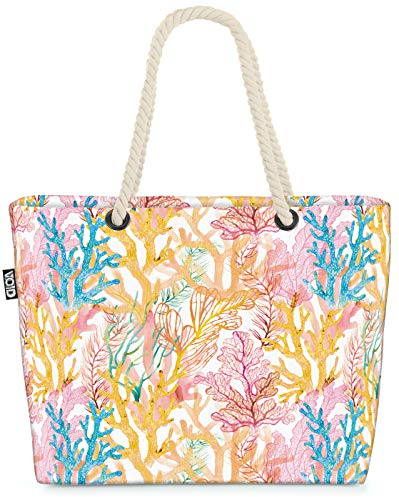 VOID Korallen Aquarell Strandtasche Shopper 58x38x16cm 23L XXL Einkaufstasche Tasche Reisetasche Beach Bag, Kissen Farbe:Rosa