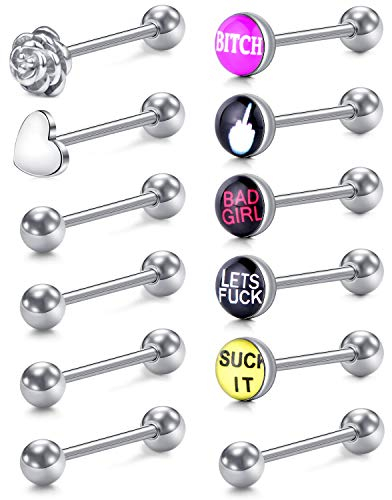 Crdifu 1,6mm Zungenpiercing Set 16mm Stablänge Chirurgenstahl Piercings Zunge Herz Perle