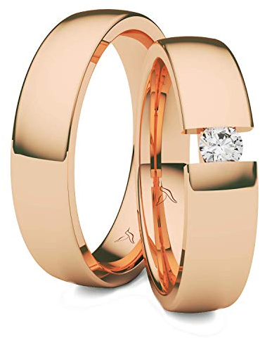 Kolibri Rings GOLD- Eheringe Paarpreis Rotgold 333 Massiv mit Diamant Brillant Spannringoptik Trauringe Verlobungsringe Partnerringe 100% Made in Germany- Inkl. Gratis Etui + Gravur + Zertifikat