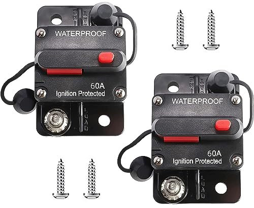 RED WOLF Lot de 2 disjoncteurs étanches 60 A avec porte-fusible à réinitialisation manuelle, pour voiture, moteur marine, bateau, protection du système d'onduleur solaire, DC 12 V-48 V