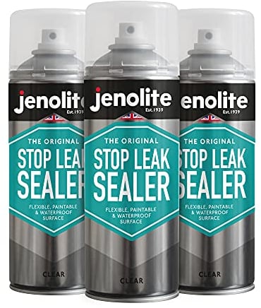 JENOLITE Stop Leak Sigillante Spray | TRANSPARENTE | 3x400ml | Sigilla Grondaie, Ripara Perdite sul Tetto | Impermeabilizzante Spray Sigillante | Sigillante impermeabile di lunga durata