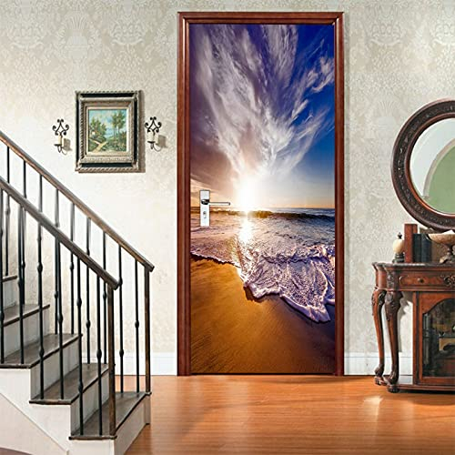 A.Monamour Türtapete Selbstklebend Türfolie Türposter 3D Meer Küste Strand Sonnenuntergang Natur Landschaft Vinyl Folie Türdeko Tapete Wandbild Türaufkleber Türtattoo 90 x 200 cm
