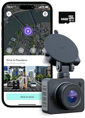 Nexar Beam GPS Dash Cam | HD Front Dash Cam | 2022 Model | 64 GB SD Card Included | Unlimited Cloud Storage | Parking Mode | WiFi