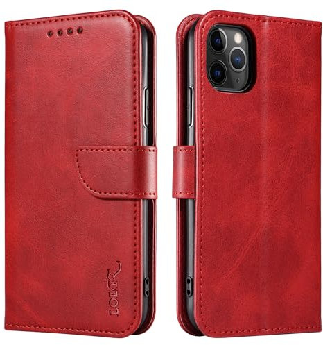 LOLFZ Wallet Case for iPhone 11 Pro Max, Vintage Leather Book Case with Card Holder Kickstand Magnetic Closure Flip Case Cover for iPhone 11 Pro Max - Red