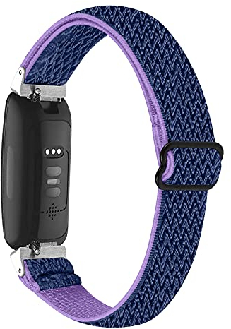 Gimuk Elastisches Armband kompatibel mit Fitbit Inspire 2/Inspire/Inspire HR/Ace 2/Ace 3, Damen Herren, weiches, atmungsaktives Nylongewebe, Sport-Ersatzarmband, dehnbares Armband, Nylon (Lila Blau)