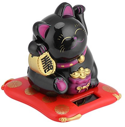 ciciglow Chat Porte-Bonheur à énergie Solaire Chat Ondulant Japonais Bonne Chance Décoration de Bureau pour la Maison Voiture Bureau pour Vos Amis Collègues(Le Noir)