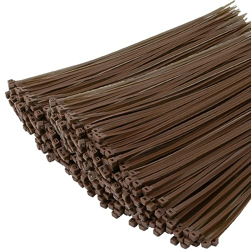 XINGO 1000 Stück Kabelbinder Braun, 300mm x 4.8mm, 22,7 kg Zugfestigkeit, UV-beständig, Selbstsichernde Kabelbinder für drinnen und drauße