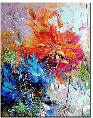 JIAREN Ölbilder Auf Leinwand Handgemalt, Große Abstrakte Rote Textur Manzhu Shahua Blumenmesser Malerei Wandkunst Moderne 100% Handgemalte Ölgemälde Kunstwerke Für Wohnzimmer, 80X120cm(32X48inch)