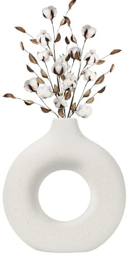QUTHZZHY Weiße Donut Vase, Keramik Vase für Pampasgras, Nordic Ring Form Modern Deko, Moderne Home Decor, für Wohnzimmer,Flur,Hochzeit,Fenster(Weiß, M)