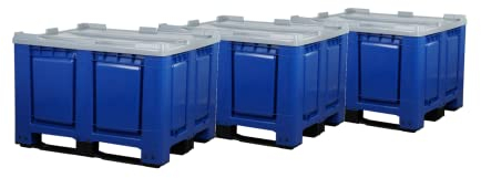 Logiplast 3 Stück Palettenboxen mit Deckel LxBxH: 1200 x 1000 x 790 mm geschlossen mit 3 Kufen in Blau