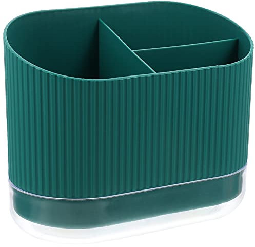 Cabilock Plastic Draining Cutlery Tray with Elegant Design for Kitchen Chopsticks and Cutlery Holder with Removable Base and Compartments for Kitchen Utensils, Green