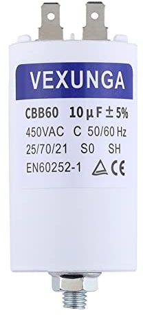 VEXUNGA Condensateur Demarrage Moteur 10uF 450V CBB60 Condensateurs de Démarrage 10 MFD 450 Volt 40x70MM Connecteur M8 10 µF 50/60Hz pour Pompe Piscine