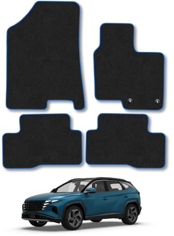 Fits Hyundai Tucson (2021+) [Hybrid] Carpet Car Mats | Blue Edge Trim Tailored Fit Floor Mats Full Coverage Protection Accessories Easy Clean Anti Slip Made in the UK