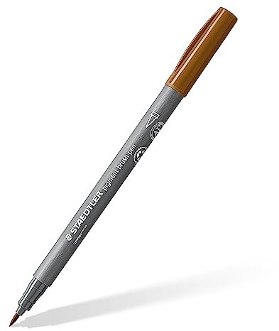 STAEDTLER brush pen pigment Arts, umbra, pigmentierte Premium-Zeichentusche, Pinselspitze für variable Linienbreite, wasserfest, schnelltrocknend, 10 umbra brush pens im Kartonetui, 371-790