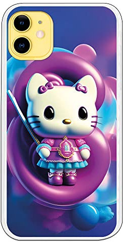 Personalaizer Hello Kitty Schutzhülle in 3D-Form, kompatibel mit iPhone 11, aus transparentem TPU, kratzfest, leicht, originell und kompatibel mit kabellosem Laden