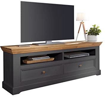 möbelando Lowboard WZ-0133 aus Kiefer massiv in grau mit 2 Schubladen und 2 Fächern. Abmessungen (BxHxT) 169x63x42 cm