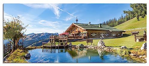 Pixxprint Glasbild Panorama, Wandbild aus Echtglas, Schönes Haus in den Alpen, 120x50 cm, inkl. Aufhängung und Abstandshalter