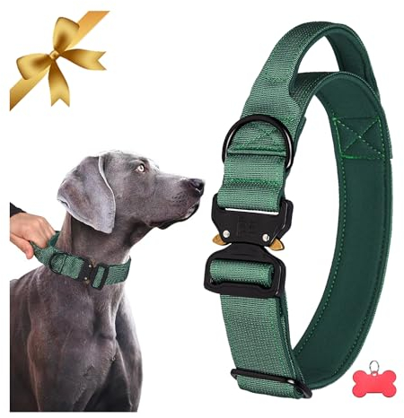 Collare Tattico per Cani Regolabile con Maniglia di Controllo, Collare per Cani in Nylon Imbottito in Neoprene, Collare per Cani con Fibbia in Metallo a Sgancio Rapido per Cani di Grossa Taglia, XL
