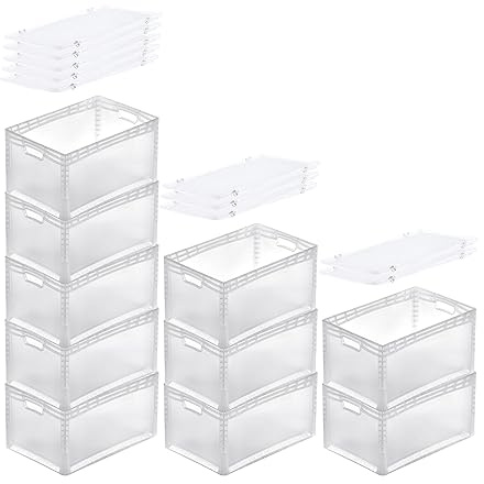 PROREGAL SuperSparSet 10x Transparenter Eurobehälter LightLine mit offenem Griff & Auflagedeckel | HxBxT 32x40x60cm | 66 Liter | Eurobox Transportbox Transportbehälter Stapelbehälter