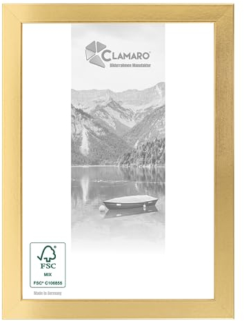 CLAMARO 'COLLAGE' Bilderrahmen 40x70 handgefertigt nach Maß | Gold glänzend | Moderner eckiger MDF Holzbilderrahmen inkl. Acrylglas, Rückwand und Aufhänger (querformat & hochformat)