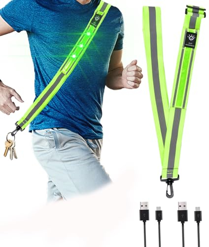 Funmo Lauflicht mit Reflektoren,Lauflicht Joggen mit Reflektoren Gürtel,Reflektorband Sicherheitsweste Reflektorweste Fahrradweste Leuchtweste Kinderwarnweste USB Wiederaufladbare LED Laufen Weste
