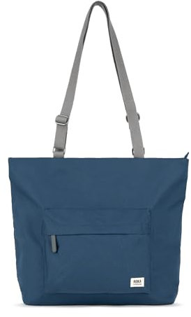 ROKA Trafalgar Medium Tote Bag with Zip for Women & Men - Canvas Tote Bag with Compartments, Pockets & Adjustable Strap for Work & School - Deep Blue